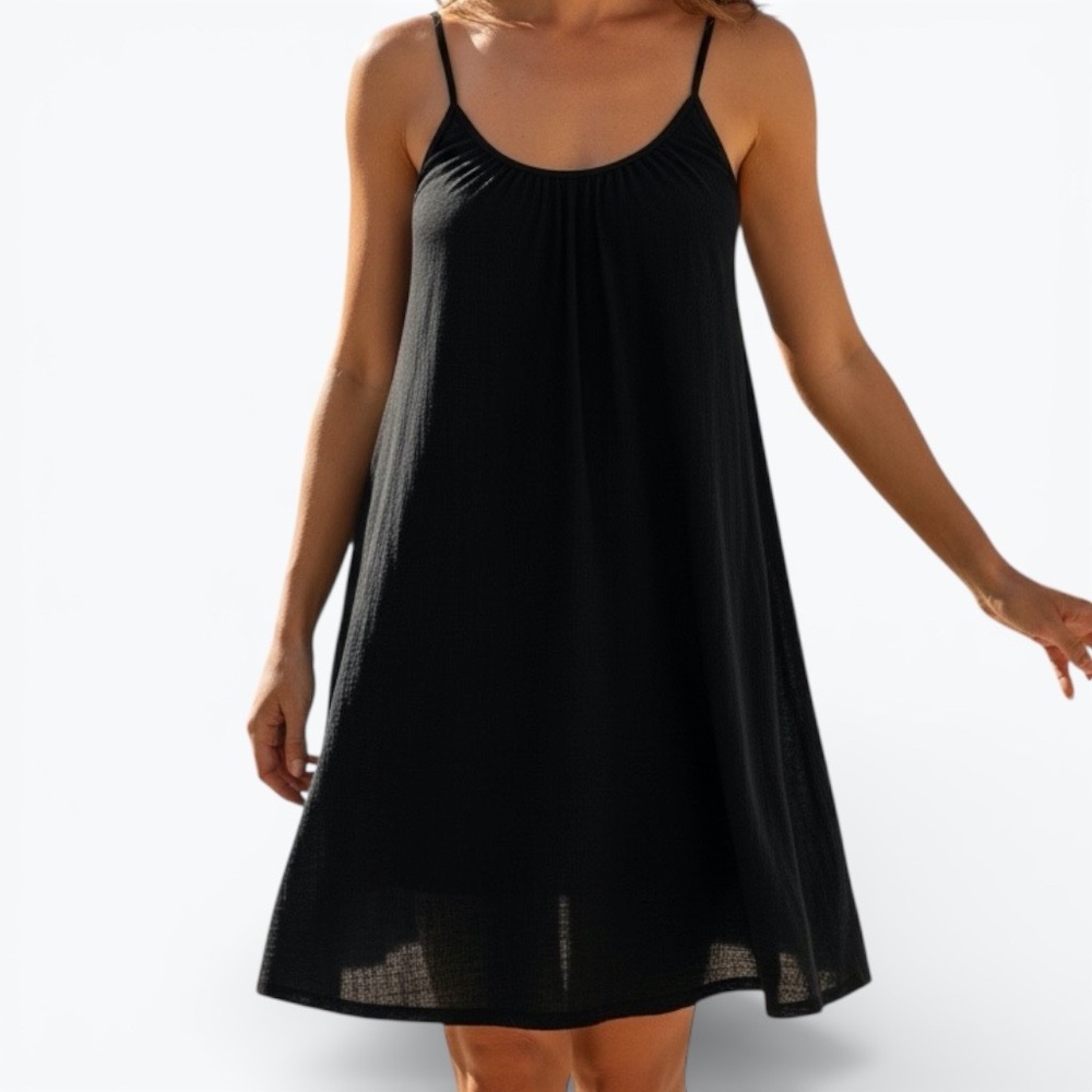 Elan Los Cabos Boutique Black Gauze Beach Coverup Dress M L Crochet Resortwear